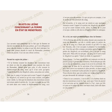 Inside page from The Different Types of Natural Blood in Women [French] – rulings on fasting and menstruation