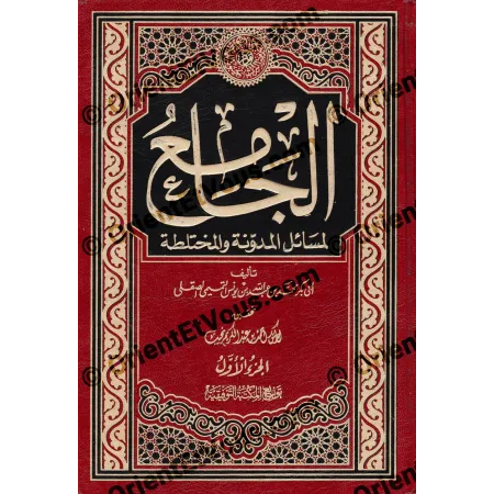 غلاف المجلد الأول من الجامع لمسائل المدونة الصقلي بزخارف أندلسية باللونين الأحمر والذهبي