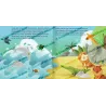 صفحات داخلية من كتاب قصصي الأولى من القرآن [فرنسي] تعرض الحيوانات والآيات المفسّرة