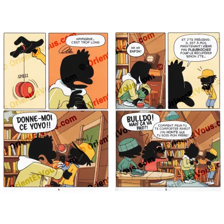 Pages du livre Agence Règle Tout Harceleurs montrant Bulldo et un conflit autour d’un yoyo
