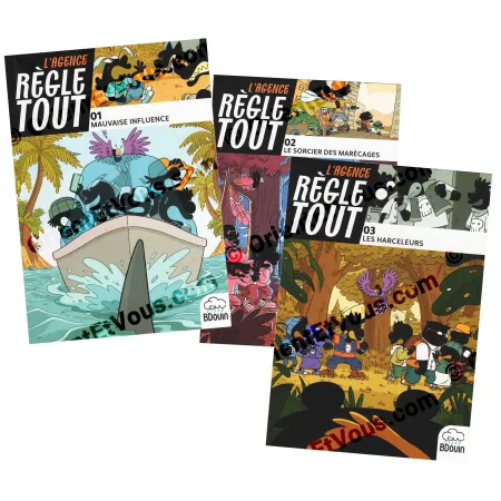 Pack L’Agence Règle Tout – 3 Tomes avec les héros de la série en couverture, ensemble complet Agence Règle Tout