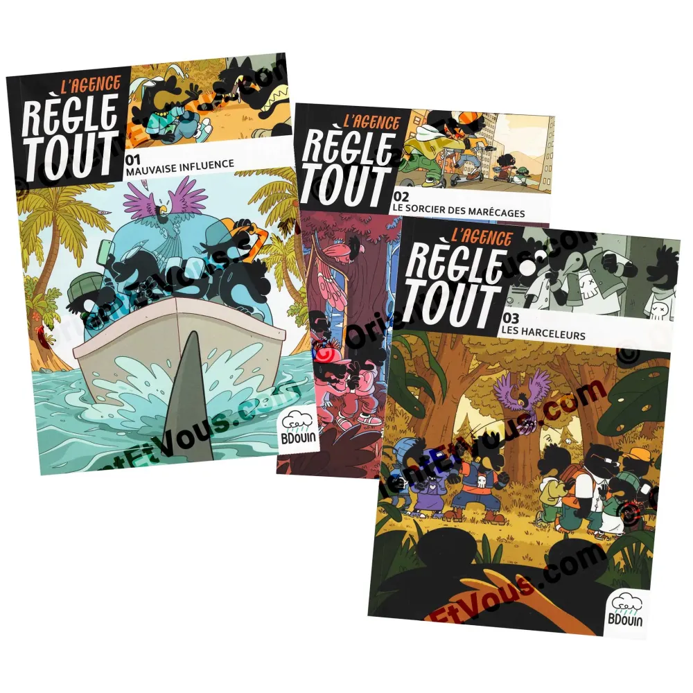 The Agency Solves Everything – 3 Books Pack [French], covers of the full Agence Regle Tout series