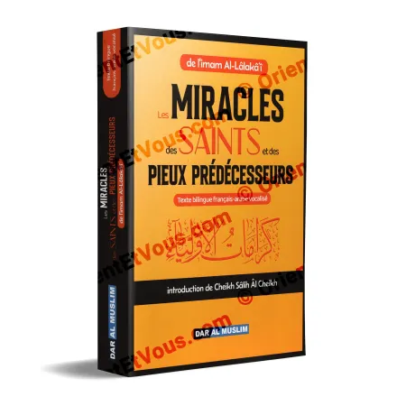 3D cover of the book The Miracles of the Saints and the Pious Predecessors, French/Arabic edition, main title visible