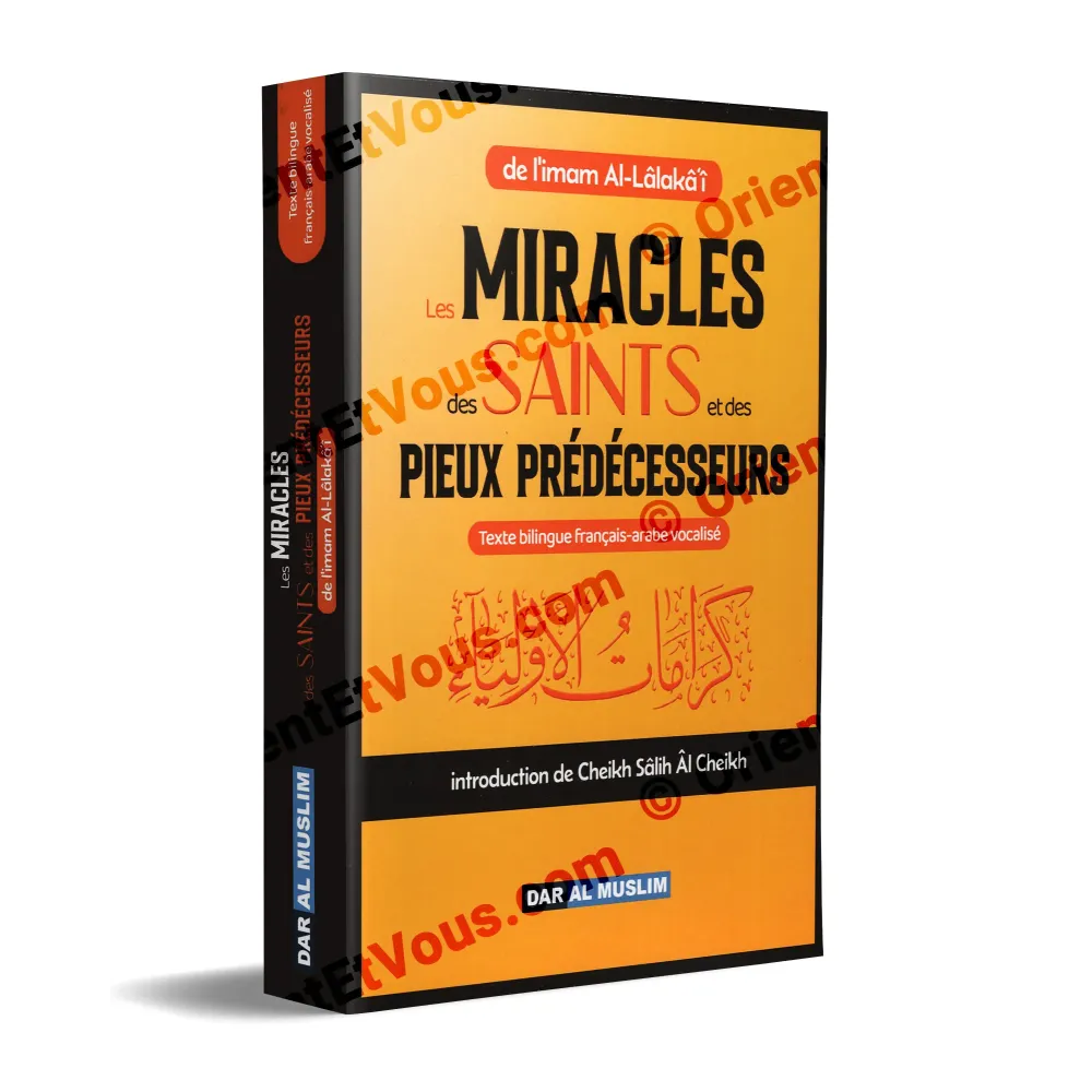 3D cover of the book The Miracles of the Saints and the Pious Predecessors, French/Arabic edition, main title visible