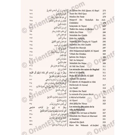 Continuation of the table of contents of The Miracles of the Saints and the Pious Predecessors, French/Arabic edition