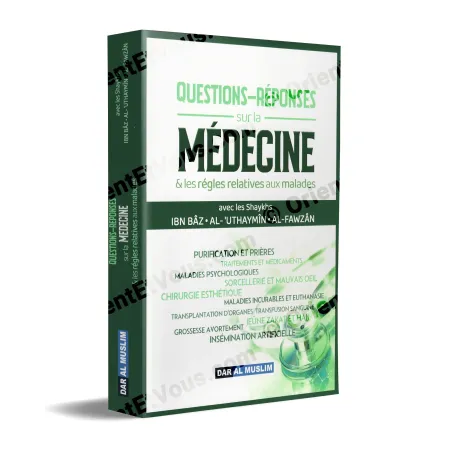 3D cover of Questions and Answers on Medicine [French], showing the main medical and religious topics