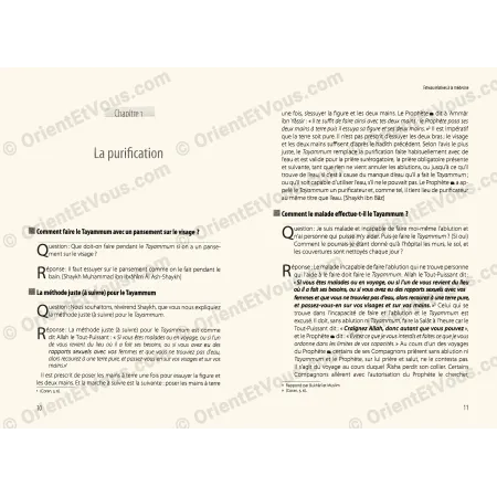 Pages intérieures du livre Questions–Réponses sur la Médecine montrant le chapitre sur la purification