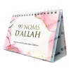 Calendrier chevalet des 99 Noms d’Allah, couverture rose artistique avec titre doré