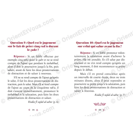 Double-page intérieure du livre présentant les fatwas savants prosternation distraction
