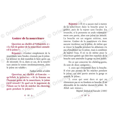 Pages internes expliquant les fatwas savants jeûne femmes sur goûter la nourriture et le jeûne de la femme