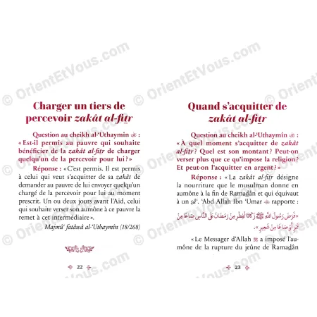 Pages intérieures du livre présentant des fatwas sur la zakât al-fitr, fatwas savants zakat fitr