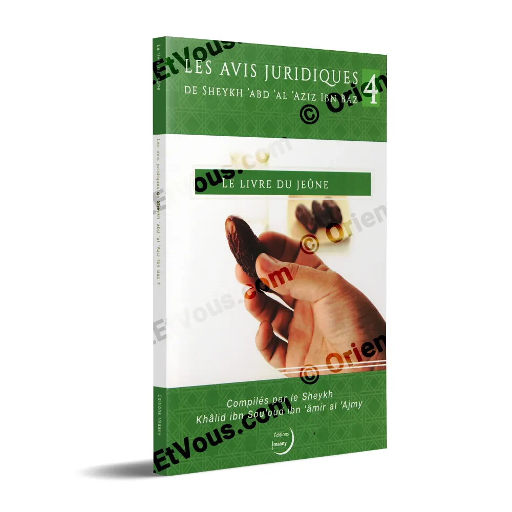 3D cover of “The Book of Fasting” by Shaykh Ibn Baz, Jurisprudential Ibn Baz Fasting, showing a hand holding a date