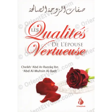 Cover of “The Qualities of the Virtuous Wife”, French book with red rose and pearls, illustrating qualities virtuous wife