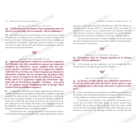 Recueil fatwas femmes – pages intérieures présentant des questions et réponses juridiques pour femmes