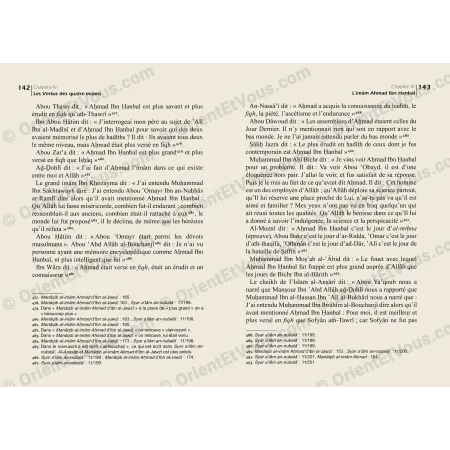 Pages intérieures du livre Les quatre imams présentant des récits sur l’imam Ahmad ibn Hanbal