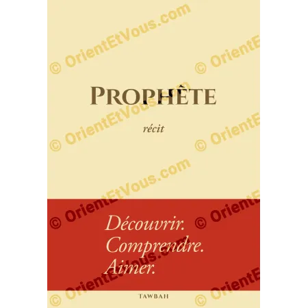 Prophet Narrative Tawbah, French book cover with centered title and red band featuring the slogan
