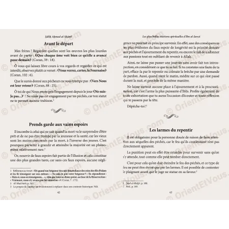 Spiritual admonitions of Imam Ibn al-Jawzi, interior pages of a French book with Islamic spiritual reminders
