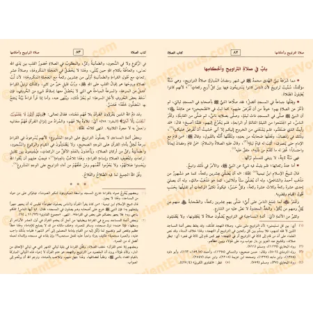 صفحات من كتاب الملخص الفقهي للشيخ صالح الفوزان تتناول أحكام الصلاة والتراويح