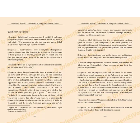 Page intérieure du livre sous forme de questions et réponses pour lever les ambiguïtés liées au shirk