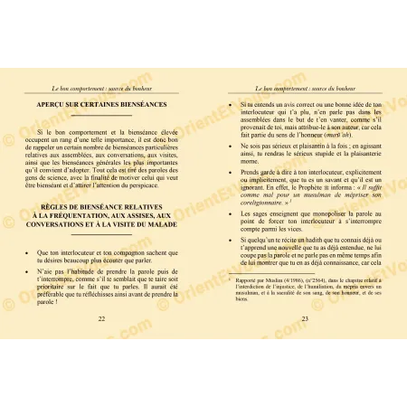 Interior pages excerpt of Le Bon Comportement Source du Bonheur showing etiquette rules and moral guidance