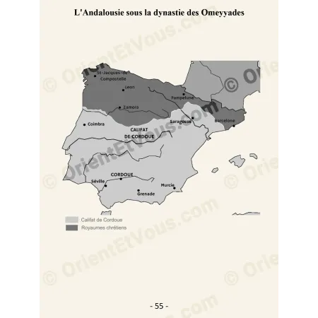 Historical map of al-Andalus under the Umayyad dynasty showing the Caliphate of Cordoba and Christian kingdoms