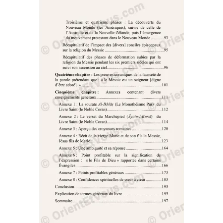 Detailed contents of the book Le Messiah Jesus son of Mary is he God Quranic annexes and conclusion