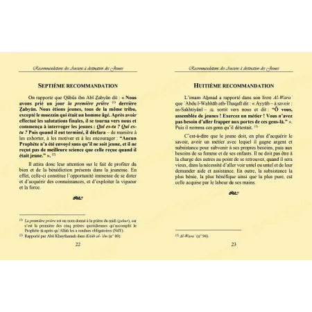 Pages intérieures du livre Recommandations des Anciens à destination des Jeunes avec recommandations numérotées