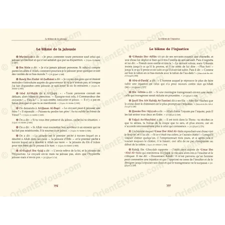 Interior pages of Thus Were Our Pious Predecessors showing edifying texts about jealousy and injustice