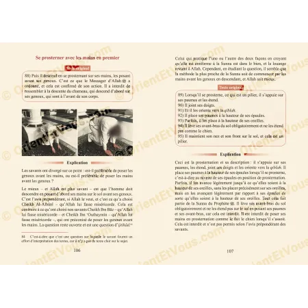 Interior excerpt showing prostration positions and detailed explanations of the prayer steps