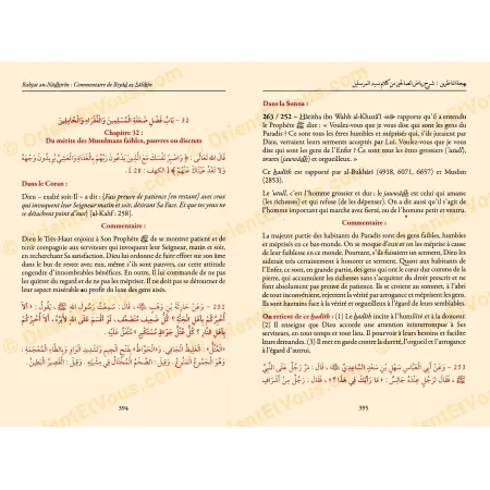 Inside page chapter Merit of humble Muslims Arabic text with French commentary