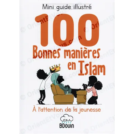 Close-up of the cover showing 100 Islamic manners title with illustrated children scene