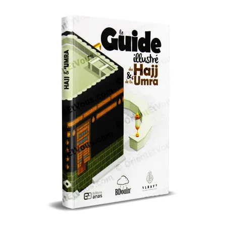 Front cover of The Illustrated Guide to Hajj and Umrah in French, featuring a Kaaba illustration