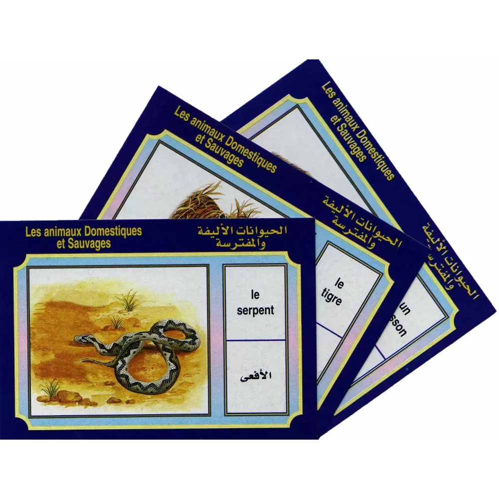 Cartes &eacute;ducatives bilingues (arabe/fran&ccedil;ais): Les animaux domestiques et sauvages