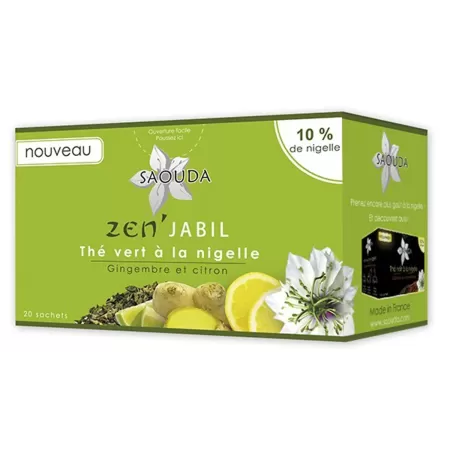 Bo&icirc;te de th&eacute; vert &agrave; la nigelle